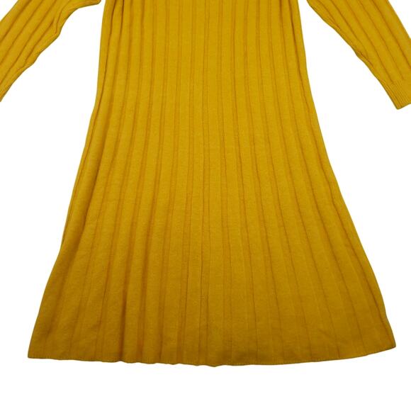H&M Women's Ochre Oversized Stretch Wool Blend Ribbed Midi Dress Sz Small Yellow - Picture 9 of 14